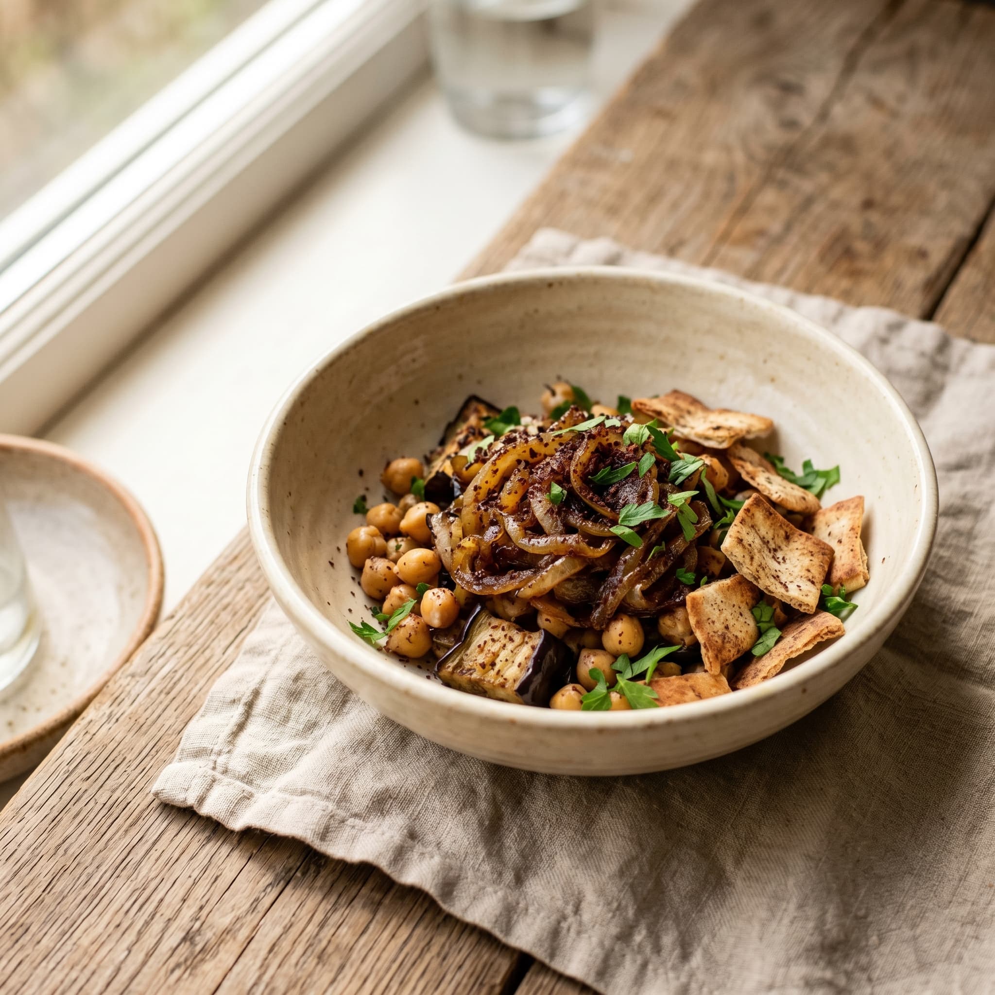 Eggplant and Chickpea Musakhan Bowl